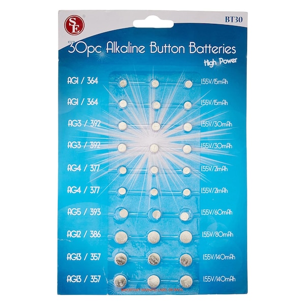 ‎Sona Enterprises Multipurpose 30 Pc Assorted Alkaline Button Cell Batteries BT30 Zoro